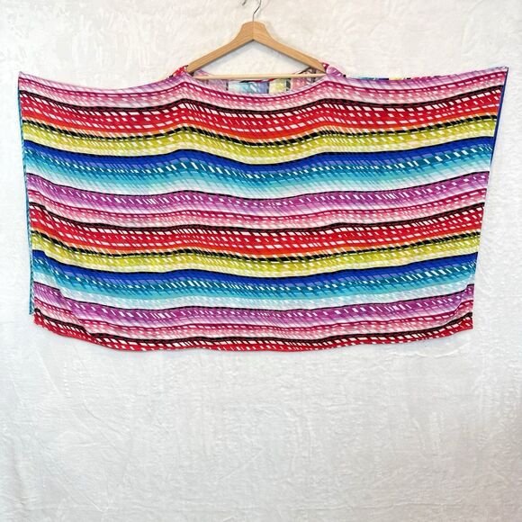 Trina Turk Poncho Top Swim Cover Up Prismatic Caftan Multi Colorful OS - Picture 3 of 10